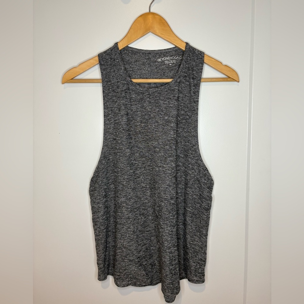 Beyond Yoga Round the Twist Gray Tank Top | Made in the USA | Workout Tank